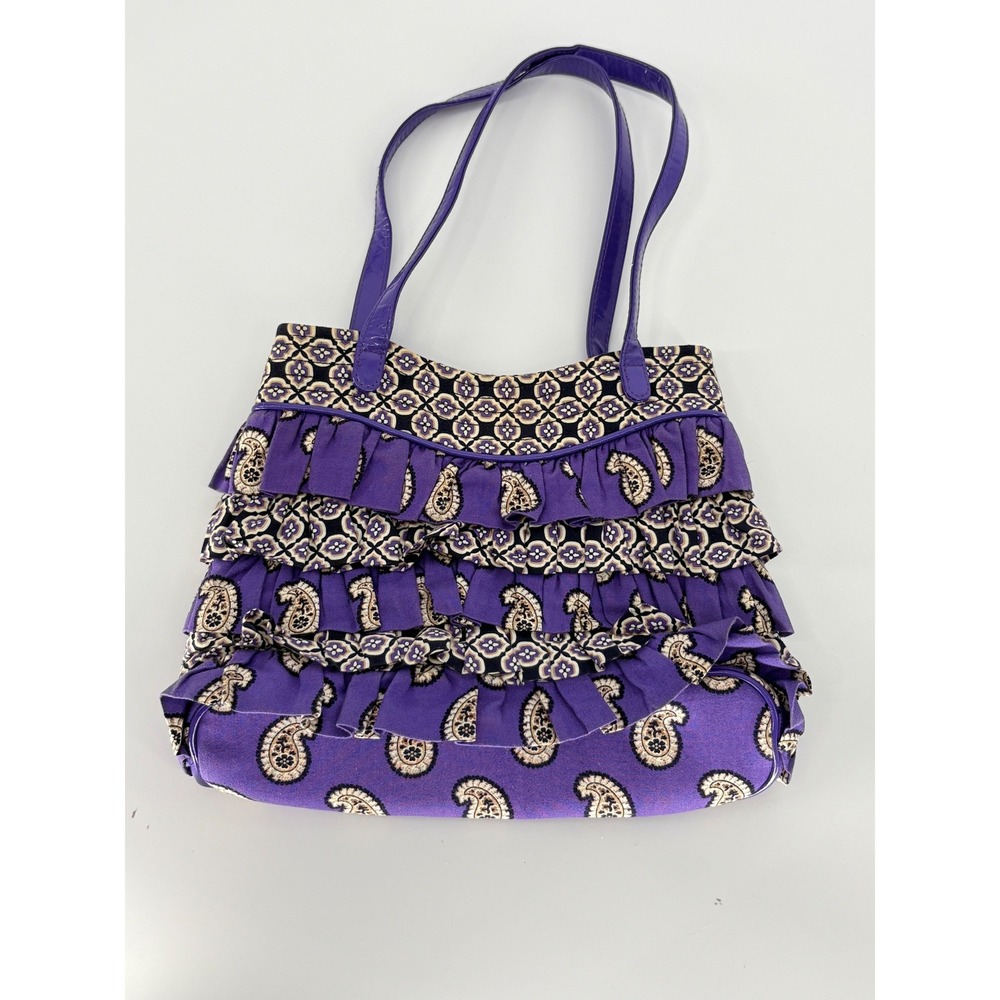 Vera Bradley Purple Paisley Ruffled Handbag Quilted Shoulder Tote Wallet Set - Picture 10 of 10